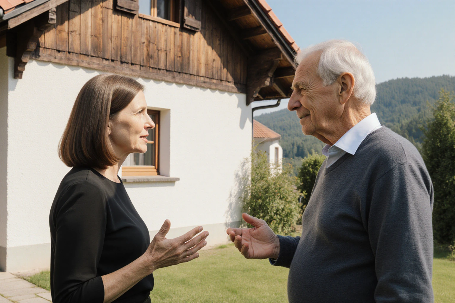Persönliches Gespräch in einem Salzburger Wohnumfeld